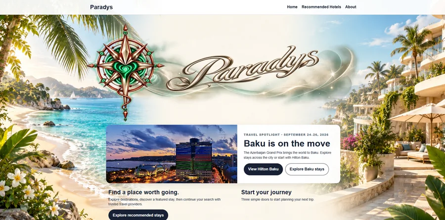Paradys website design example